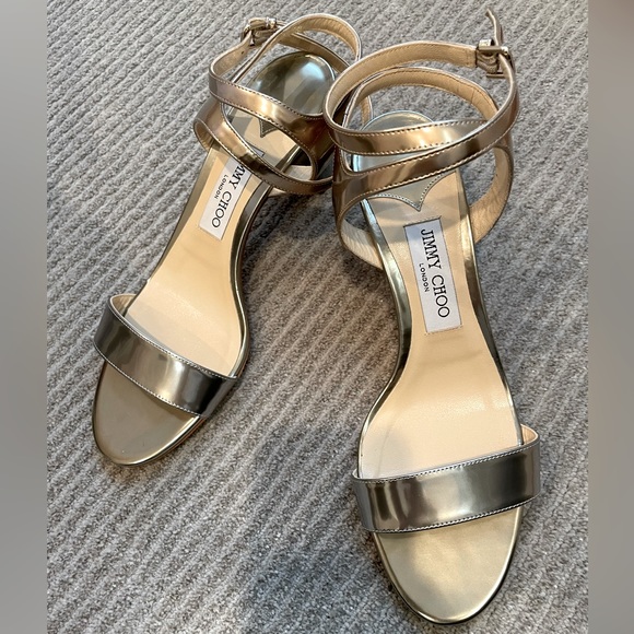 Jimmy Choo ankle strap metallic sandal. Size 40. - Picture 2 of 4